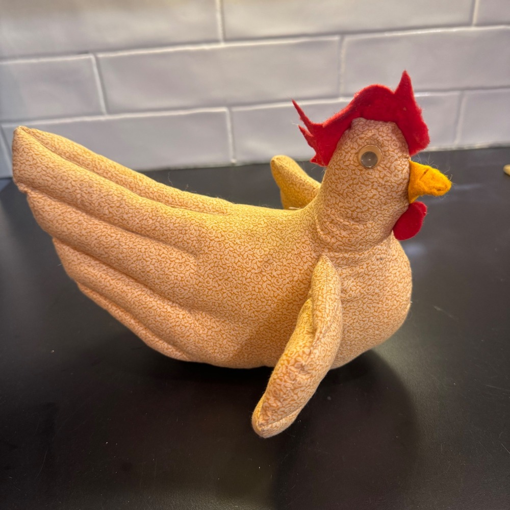 Handmade Chicken Doorstop Home Decor Yellow Floral Weighted Farmhouse Hen